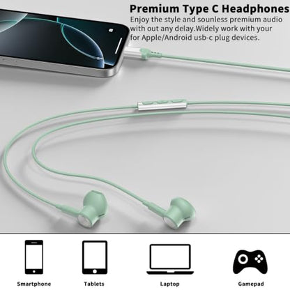 USB C Earbuds Wired Headphone for iPhone 18 Pro Max 17 16 17e,Green - color: Green