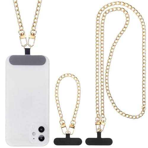 Canlierr 2 Pack Phone Chain Crossbody, with Tether Tab, Gold - color: Gold