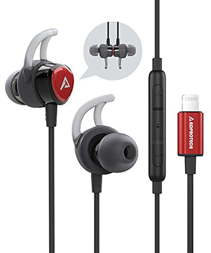 Lightning Headphones Earphones Magnetic Earbuds in-Ear MFi Certified with Microphone Controller for Sports Workout Compatible with iPhone 14/13/12/11/Pro Max/Xr/Xs Max/X Black&Red