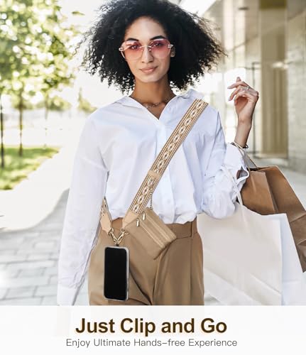 TiMOVO Clip and Go Phone Strap Crossbody with Leather Wallet, Adjustable Anti-Theft Lanyard with Pouch for Most Phone Case - color: Brown