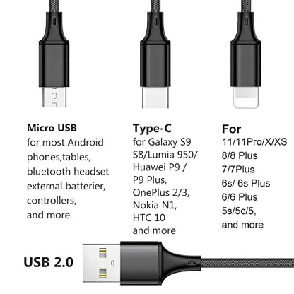 Puxnoin Multi Charging Cable, 2Pack Multi Charger Cable Short 1FT Braided