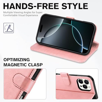 TUCCH Case Wallet for iPhone 16 Pro Max, RFID Blocking Folio, Rose Gold | 4 Card Holders, Kickstand, PU Leather, Magnetic Closure, Shockproof TPU Shell, Protective Flip Cover - color: Rose Gold