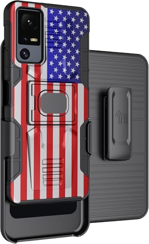 Nakedcellphone Rugged Combo for Jitterbug Smart 4 Phone Case - USA Flag | Hybrid Cover + Belt Clip Holster, Rotating Holder, Ring Grip, with Kickstand, Mounting Plate, Fits Lively Smart4 or TCL 40XL - color: USA Flag