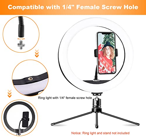 Ring Light Phone Holder Universal Phone Holder for Ring Light with 1/4 and Hot Shoe Adapter, Flexible Phone Mount for RingLight and Tripod Stand