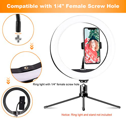 Ring Light Phone Holder Universal Phone Holder for Ring Light with 1/4 and Hot Shoe Adapter, Flexible Phone Mount for RingLight and Tripod Stand
