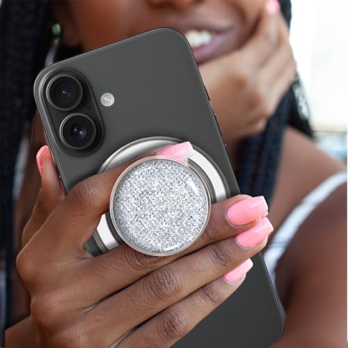 Magnetic Phone Grip Stand, Silver Sparkle Glitter Collapsible Expanding Holder for Smartphones & Tablets - size: Silver Sparkle Glitter