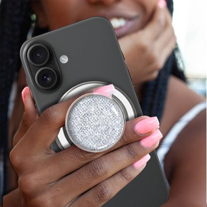 Magnetic Phone Grip Stand, Silver Sparkle Glitter Collapsible Expanding Holder for Smartphones & Tablets - size: Silver Sparkle Glitter
