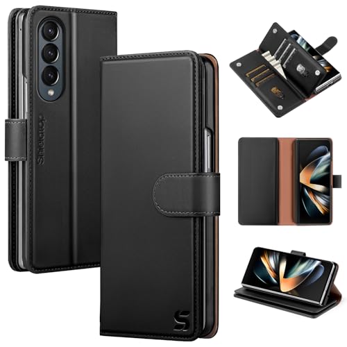 Shieldtop Compatible with Samsung Galaxy Z Fold 4 Wallet Case with Card Holder,Women Man RFID Blocking PU Leather Flip Shockproof Protective Cover Credit Card Holder Slots Kickstand,Black - color: Black, size: Samsung Galaxy Z Fold 4