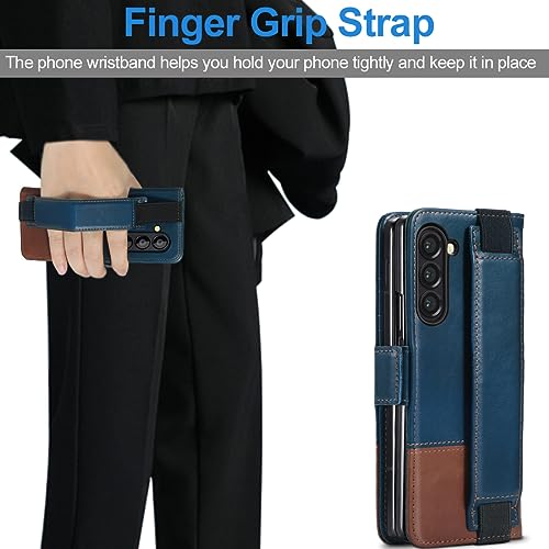 KEZiHOME Genuine Leather Wallet Case for Samsung Galaxy Z Fold 6 - color: Royal Blue Brown, size: Galaxy Z Fold 6 Case