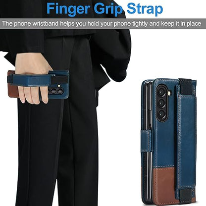 KEZiHOME Genuine Leather Wallet Case for Samsung Galaxy Z Fold 6 - color: Royal Blue Brown, size: Galaxy Z Fold 6 Case
