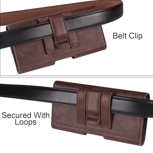 Premium PU Leather Pouch Belt Loop Cellphone Holster for iPhone 17 Pro Max,16 Plus 15 14 Pro Max Samsung Galaxy S26+ S25+ S25 FE A27 A37 A36 A15 Google Pixel 8 Pro 7 6 Pro (Coffee, Large) - color: Coffee, size: Large