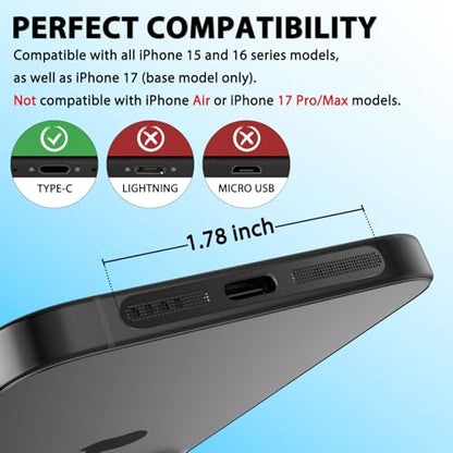 USB C Dust Plug and Cleaning Kit for iPhone 17 Only, 15/16, 22-Piece Set - size: for iPhone 15/16 series and iPhone 17 Only