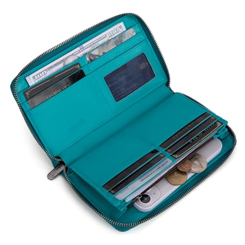 Wrangler Womens Wallet Wristlet Long Purse Designer Clutch Large Capacity Credit Card Holder for Women Men - color: A-Turquoise