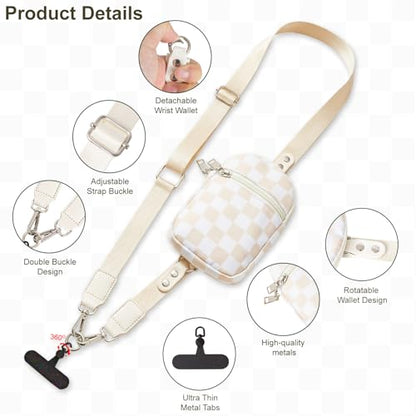 3-in-1 Clip And Go Phone Strap Crossbody With Detachable Wallet, RFID Blocking, Adjustable Anti-Theft Phone Lanyard - color: Beige