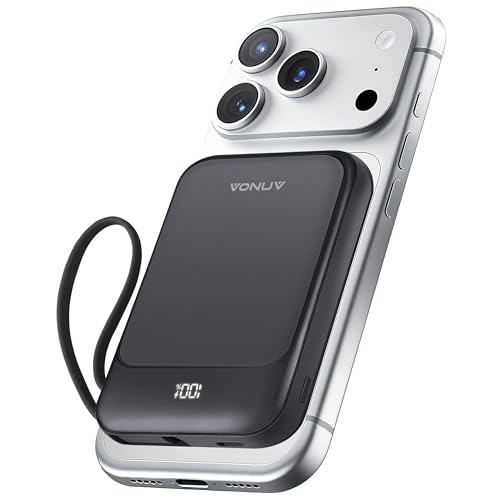 Magnetic Power Bank 10000mAh, Wireless Portable Charger with 15W Max Fast Charging & Built-in USB-C Cable, 22.5W PD LED Display Battery Pack Compatible with iPhone 17/16/15, Samsung Galaxy - color: Black