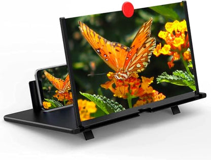 14" Screen Magnifier for Cell Phone – 3D HD Magnifing Screen Enlarger Projector for Movies Videos and Gaming – Foldable Phone Stand Holder with Screen Amplifier–Compatible with All Smartphones - color: Black-14inch