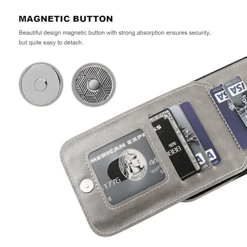 KIHUWEY for iPhone 17 Pro Max Wallet Case Card Holder Kickstand, Gray | Credit Card Slots, PU Leather, Magnetic Clasp, Flip Heavy Duty Protection Cover for Men - color: Gray