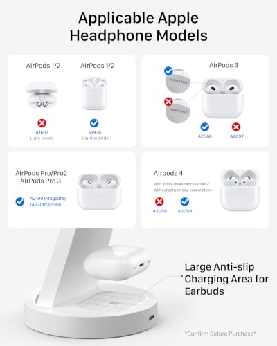 Anlmz 3 in 1 Charging Station - Wireless Charger for Apple Multiple Devices - color: White
