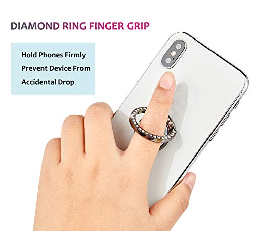 Glitter Bling Bling Phone Ring Holder,Sparkle Phone Ring Artificial Diamond Kickstand,Crystal Rhinestone Cell Phone Finger Ring Grip for Women (Black) - color: Black