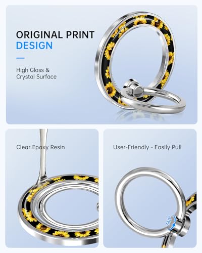 Magnetic Phone Ring Holder, Cute Cell Phone Grip, Sunflower - color: Sunflower