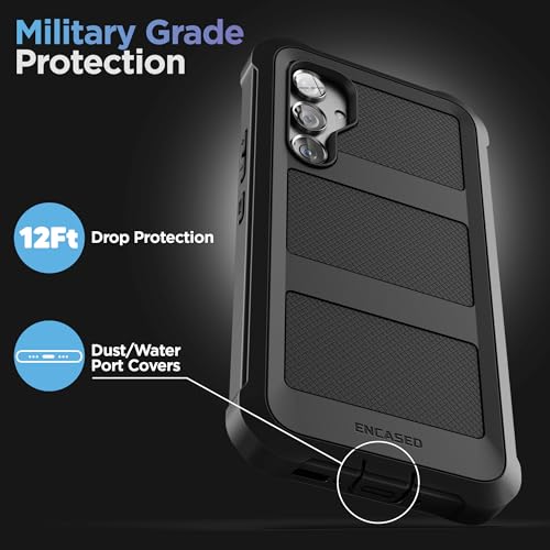 Encased Belt Case for Samsung Galaxy A54 5G with Screen Protector and Holster Clip, [Military Grade] Heavy Duty Protection (2023 FalconShield) - Black - size: A54 5G