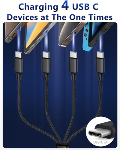 Puxnoin USB C Splitter Multi Charging Cable, USB A/C Fast Charging Cord