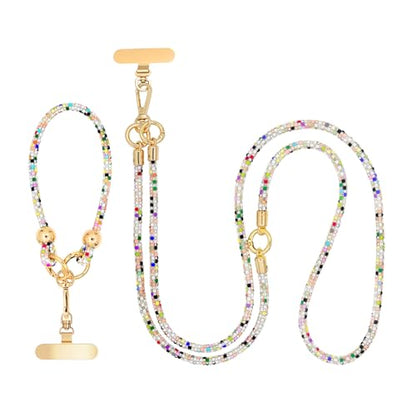 Crystal Phone Strap Crossbody and Wrist Lanyard, Anti Theft Layered & Wrist Strap Cell Phone Neck for Women - color: Colour