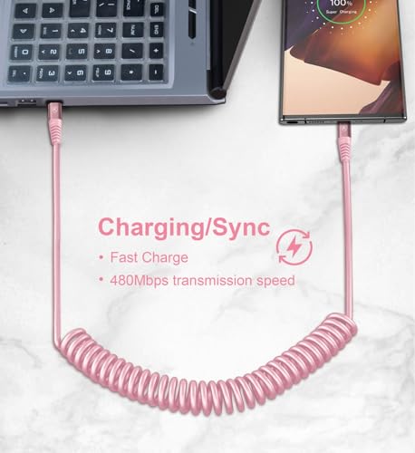 USB C to C Cable 6FT, 2Pack Coiled USB C Fast Charging Cable for CarPlay - color: Pink, size: 6FT