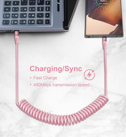 USB C to C Cable 6FT, 2Pack Coiled USB C Fast Charging Cable for CarPlay - color: Pink, size: 6FT
