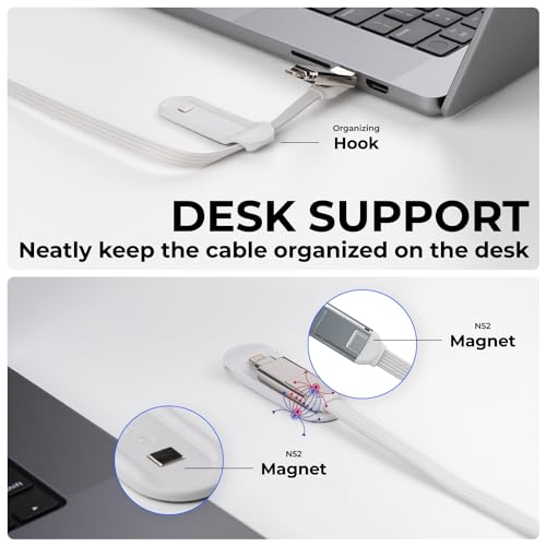 Rolling Square inCharge XL 200 cm - USB-C Cable, Universal Smartphone Cable, Gift for Men, 6-in-1 Universal Charger for Smartphones, Technical Gadget, White, Lightning Cable 100W - color: White