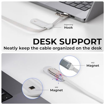 Rolling Square inCharge XL 200 cm - USB-C Cable, Universal Smartphone Cable, Gift for Men, 6-in-1 Universal Charger for Smartphones, Technical Gadget, White, Lightning Cable 100W - color: White