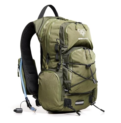 Water Buffalo Sherpa 22L Hiking Hydration Backpack, 2L Bladder | Hiking Backpack with Water Bladder, Waterproof Zippers, Phone Compartment, Trekking Pole Holders, Padded Straps - color: Canopy