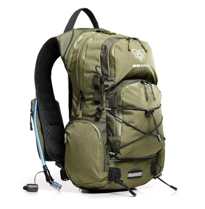 Water Buffalo Sherpa 22L Hiking Hydration Backpack, 2L Bladder | Hiking Backpack with Water Bladder, Waterproof Zippers, Phone Compartment, Trekking Pole Holders, Padded Straps - color: Canopy
