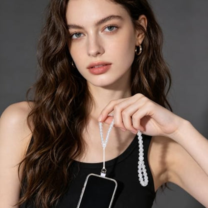 Agate Beaded Phone Wrist Strap for Women Men Stone Beads Charm Handmade Cellphone Chain Lanyard with Tether Tab - color: White-2, size: 8mm Beads