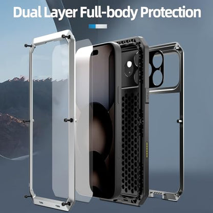 Compatiable with iPhone 17 Pro Case,360 Full Body Protective Cover Heavy Duty Shockproof [Tough Armour] Aluminum Alloy Metal Case with Silicone Built-in Screen Protector - Silver - color: Silver