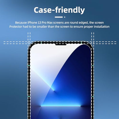 NEW'C 4 Pack, 2 Pack for iPhone 13 Pro Max Screen Protector + 2 Pack Camera Lens Protector, Sensor Protection,Case Friendly Tempered Glass Film - size: 13 Pro Max 6.7 inches