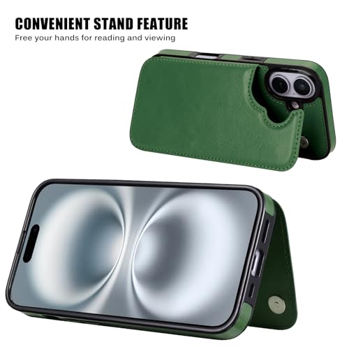 Wallet Case Compatible with iPhone 16 6.1", Slim Protective Case with Card Holder,Premium PU Leather Kickstand Card Slots Case with Double Magnetic Clasp-Grass Green - color: Grass Green, size: iphone 16 6.1"