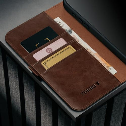 TORRO Leather Case Compatible with iPhone 17 Pro Max 6.9" 2025 - Premium Leather Wallet Flip Case with Kickstand and Card Slots (Compatible with Official MagSafe Chargers) - Dark Brown - color: Dark Brown, size: iPhone 17 Pro Max