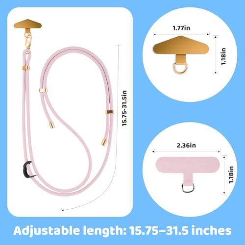 BestStone Crossbody Phone Lanyard Strap with 2 Tether Tabs (Nylon Pad + Metal Plate), Adjustable Cell Phone Lanyard - color: Light Pink