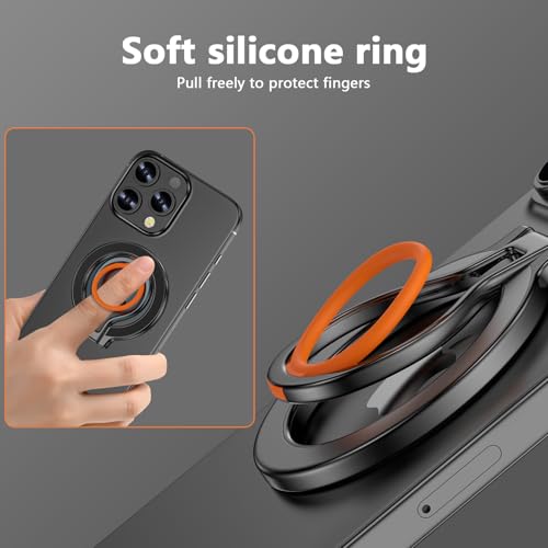 Magnetic Phone Grip Holder for MagSafe Ring Stand Holder Adjustable Stand - color: Black Orange