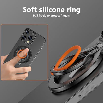 Magnetic Phone Grip Holder for MagSafe Ring Stand Holder Adjustable Stand - color: Black Orange