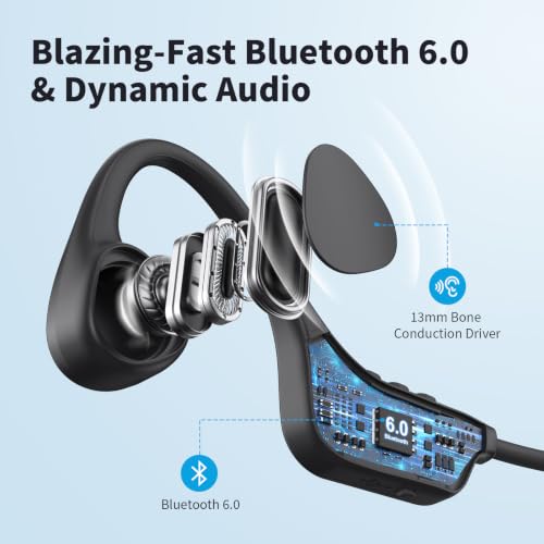 PSIER Bone Conduction Headphones, 2026 Upgrade Bluetooth 6.0 Open-Ear Design, 10-Hour Playtime, IPX5 Waterproof, 23g Ultra-Lightweight for Running, Cycling, Outdoor Sports - color: Matte Black