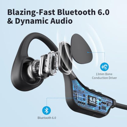 PSIER Bone Conduction Headphones, 2026 Upgrade Bluetooth 6.0 Open-Ear Design, 10-Hour Playtime, IPX5 Waterproof, 23g Ultra-Lightweight for Running, Cycling, Outdoor Sports - color: Matte Black