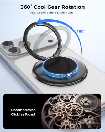 SUPERONE Double-Sided MagSafe Phone Grip, Adjustable Magnetic Ring Stand - color: Pure Black