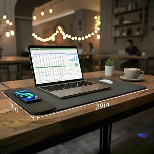 Large Leather 15W Wireless Charging Mouse Pad with Magnetic Phone Charger