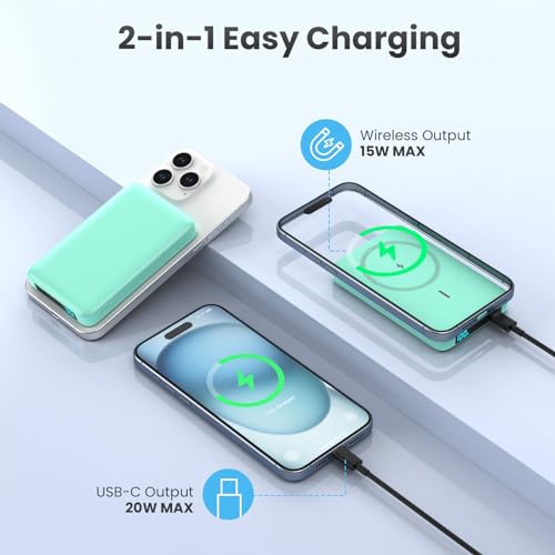 Magnetic Portable Charger 10800mah for Magsafe Battery Pack, Wireless Power Bank with PD Fast Charging,Travel Essential Phone Battery Charger for iPhone 17/16/15/14/13/12 Series-Green - color: Green