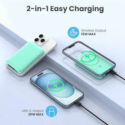 Magnetic Portable Charger 10800mah for Magsafe Battery Pack, Wireless Power Bank with PD Fast Charging,Travel Essential Phone Battery Charger for iPhone 17/16/15/14/13/12 Series-Green - color: Green