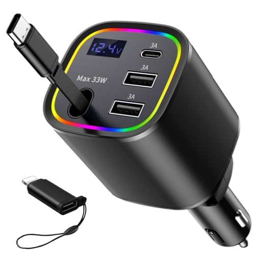 Retractable Car Charger USB C 78W & 85.5W 4 in 1 Fast Car Charger - color: Dark gray