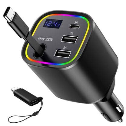 Retractable Car Charger USB C 78W & 85.5W 4 in 1 Fast Car Charger - color: Dark gray