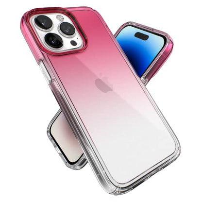 Speck Clear iPhone 14 Pro Max Case - Drop Protection, Scratch Resistant Dual Layer Slim Phone Case for 6.7 Inch iPhones - Anti-Yellowing & Anti-Fade Case - Ombre Digital Pink Fade/Clear GemShell - color: Digital Pink Fade
